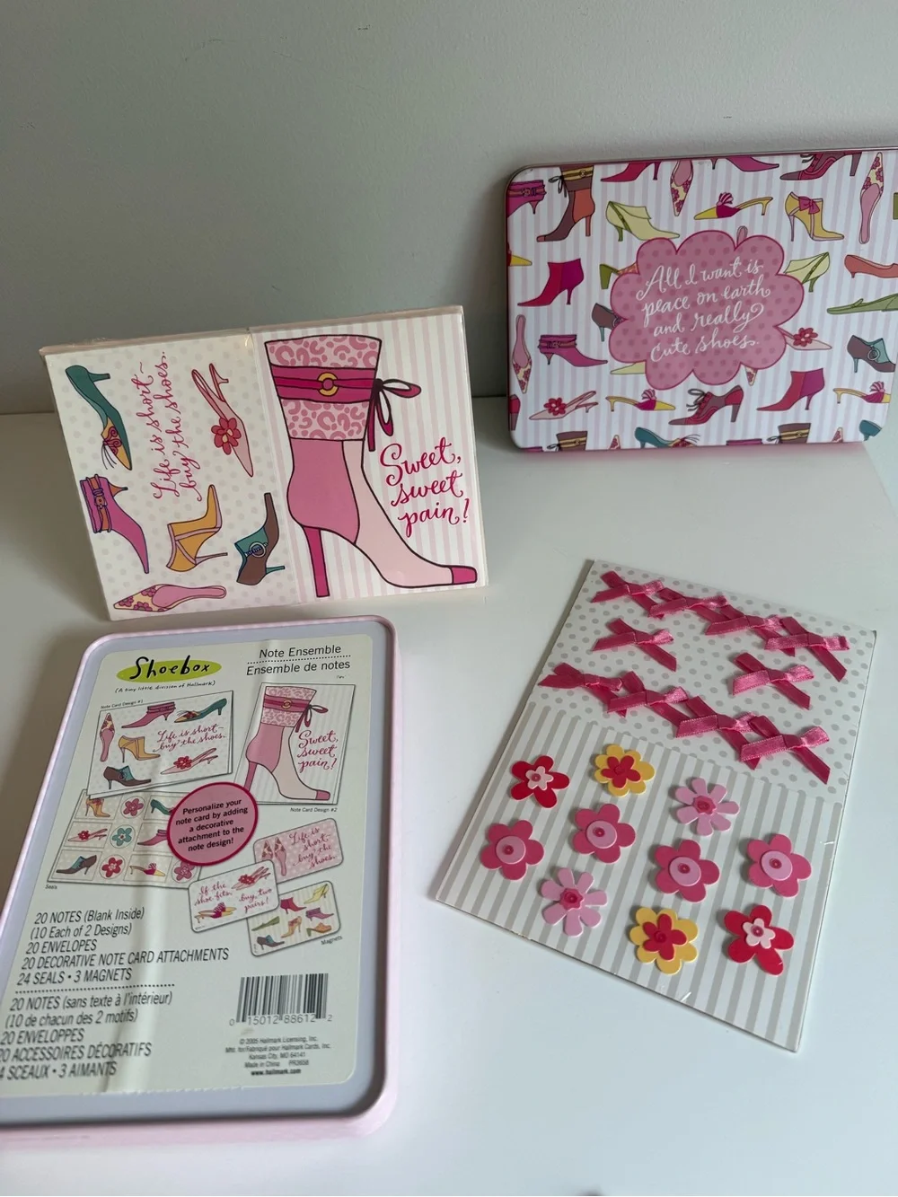 Vintage 2005 Hallmark Shoebox Shoe Lover Note Card Set Tin Magnets Seals NOS